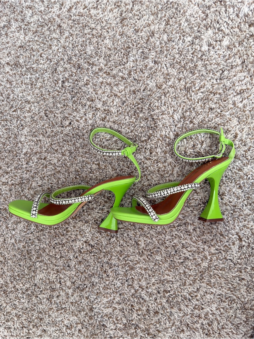 Lime Green Crystal-Strap Women's Heeled Sandals